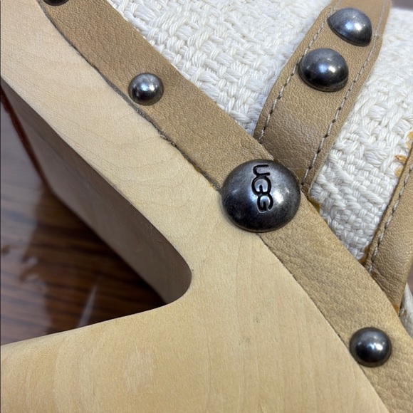 UGG Tan and Cream Mules with Chunky Heel - Picture 6 of 6